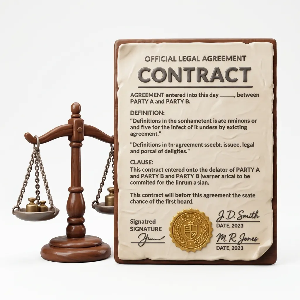Legal Contract and Scales of Justice Graphic